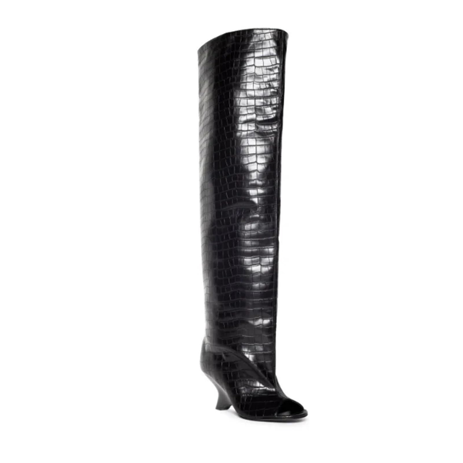 Kniehohe Winterstiefel Braune Wildleder Peep Toe Wedges Kniehohe Stiefel Round