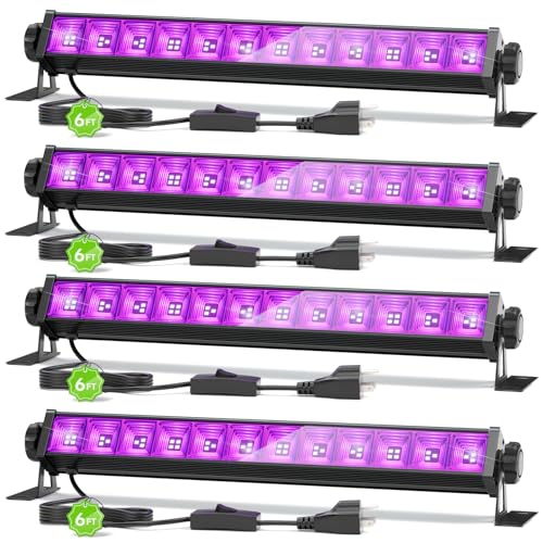4 Pack 42W LED Black Light Bar, Blacklight with 6FT Cord+Switch+Plug, Glow in The Dark Black Lights Party Supplies for Halloween Decorations, Fluorescent Poster, Body Paint, Classroom, Bedroom