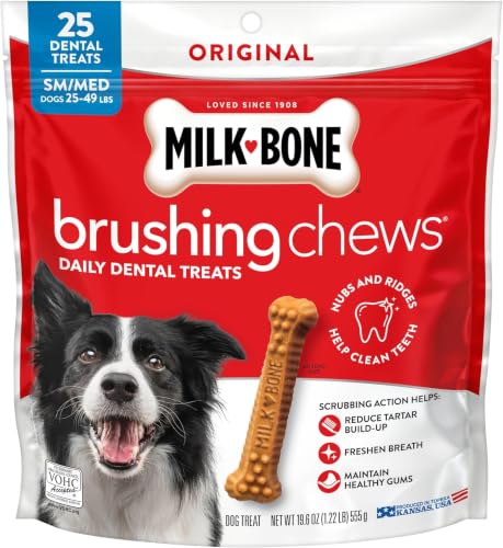 Image of Milk-Bone Brushing Chews Original Chicken Flavor Daily Dental Dog Treats, Small /Medium, 19.6 Oz. Bag (Pack of 5)