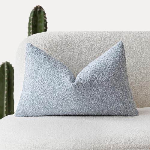 Image of Foindtower Modern Textured Boucle Lumber Throw Pillow Covers Accent Solid Decorative Pillow Cases Cozy Couch Cushion Case for Sofa Bed Living Room Home Decor, 12 x 20 Inch, 1PC, Light Blue