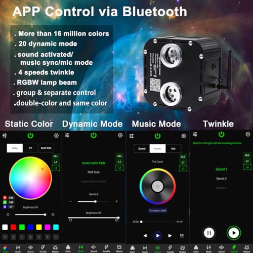 Image of AZIMOM Dual Color High Brightness 50W Twinkle Fiber Optic Light Source RGBW Light Box Engine Diver Music Sensor Mode Bluetooth /RF Control for Home Star Ceiling Light Effect Decor