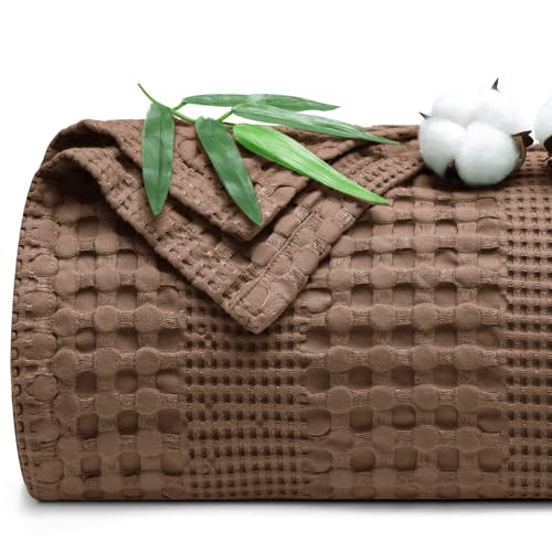 PHF Cooling Waffle Blanket King Size, Lightweight 60% Viscose from Bamboo & 40% Cotton. Breathable Blanket for Hot Sleepers, Soft and Luxury for Bed Couch and Sofa, 104"x90", Cocoa Brown