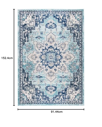 Safavieh Boho Rug for Living Room Dining Room, Bedroom - Madison Collection, Short Pile, in Teal and Navy, 91 X 152 cm - Image 2