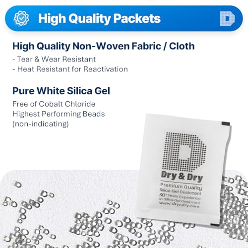 Image of Dry & Dry 20 Gram[30 Packets] Silica Gel Packets Desiccant Packs Silica Gel Packs Silica Packets - Rechargeable Moisture Absorbers for Food Storage, Electronics, 3D Filament & Safes