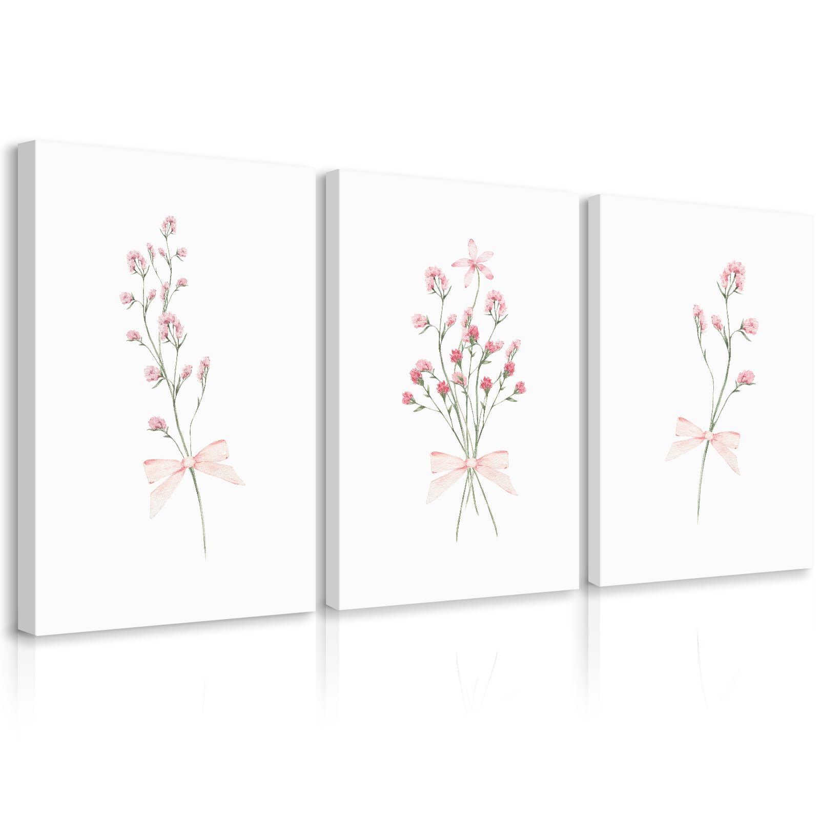 nursery flower wall art girl floral canvas wall decor boho wildflower art poster pink bow pictures nursery floral prints vintage botanical artwork for girls room bedroom 12x16x3 inch ready to hang