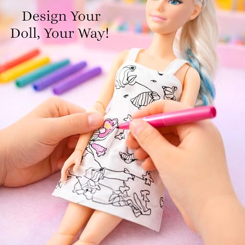 Image of Tickles Movable DIY Fashion Art Doll with Coloring Dress & 6 Markers | Creative Art Toy Birthday Gift for Kids Girls (Ages: 3+ Years, Size: 30 cm)