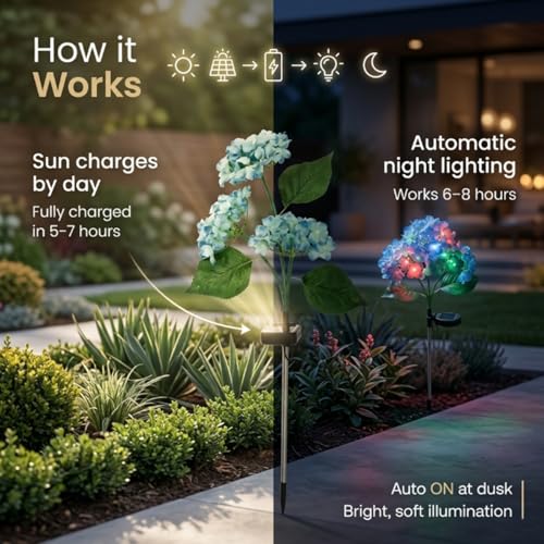 Image of hardoll Plastic Solar Decorative Light Hydrangea Flower Shaped RGB Color LED Lamp For Waterproof Outdoor Home Garden Yard(Blue Color-Pack Of 1)