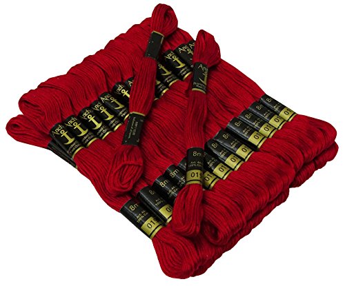 Image of Cross Stitch Hand Embroidery Thread Stranded Cotton Craft Sewing Floss 25 Skeins-Ruby Red