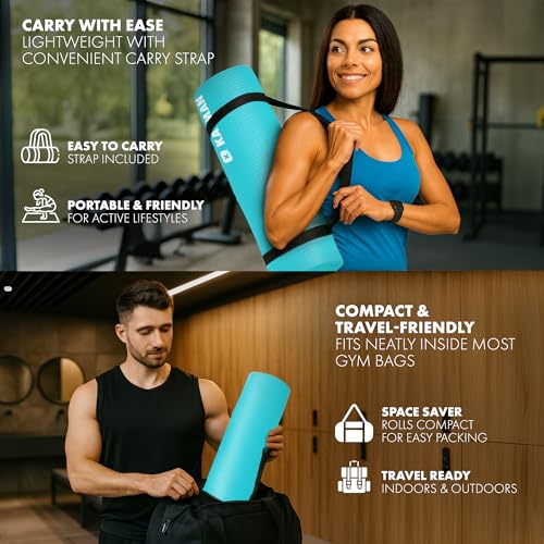 KAYMAN Exercise Yoga Mat Non Slip - Black, 183 x 60 cm | Best Training & Workout Mat for Yoga, Pilates, Gymnastics, Stretching & Meditation | Eco Friendly Exercise Mat for Home with Carrying Straps - Image 6