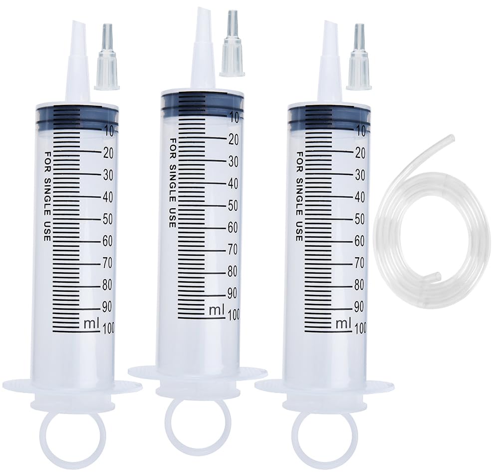 3 Pack 100ml Syringes with 55.1 Inch tube for Dispensing, Measuring, Scientific & Refilling