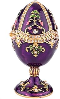 QIFU Vintage Hand Painted Faberge Egg Style Hinged Jewelry Trinket Box with Rich Enamel and Sparkling Rhinestones, Unique Gift Home Decor