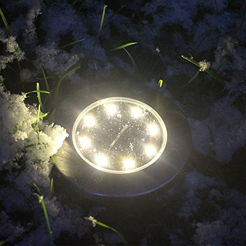 US Shipment Solar Power Buried Light Wish 8 LED Under Ground Lamp Outdoor Solar Disk Light Outdoor Waterproof LED Lights for Lawn Garden Waterproof Ground Plug Light White Light (Warm White)