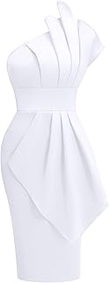 Women's Elegant One Shoulder Pleated Detail Bodycon Party Club Midi Dress - Buy now