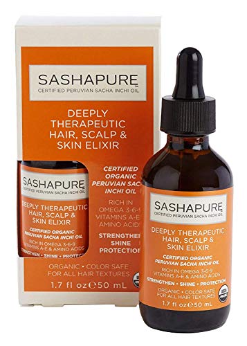 SASHAPURE Deeply Therapeutic Hair Scalp & Skin Elixir, Organic Hair Serum with Sacha Inchi Oil - Strengthen, Shine, Protection, 1.7 fl.oz.