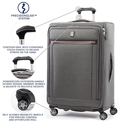 Image of Travelpro Platinum Elite Softside Expandable Checked Luggage, 8 Wheel Spinner Large Suitcase, TSA Lock, Men and Women, Vintage Grey, Checked Large 29-Inch