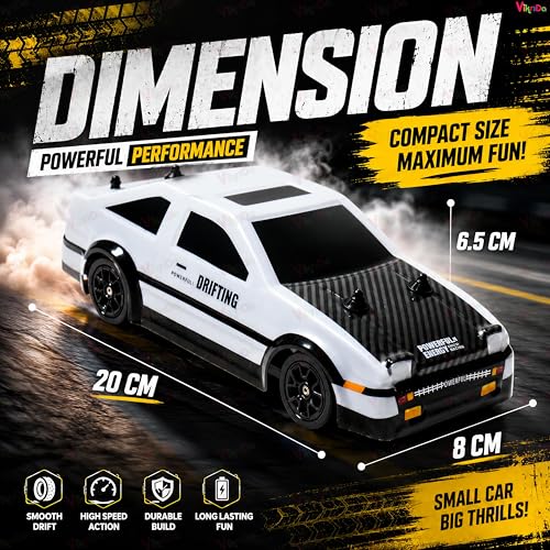 Image of VikriDA 1:24 Scale RC Drift Car - 4WD High-Speed RC Racing Car with LED Lights, 2.4GHz Controller, Rechargeable Batteries & Drifting Tires