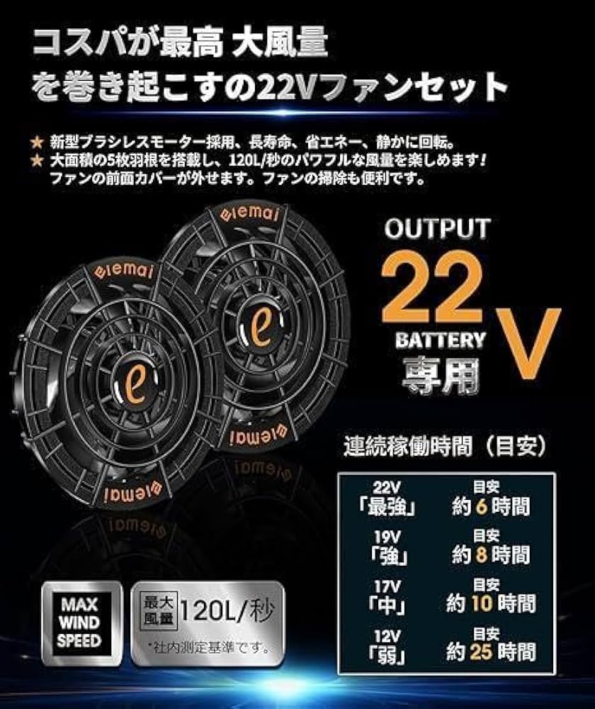 Amazon.co.jp: ファン付き作業服用 ファンバッテリーセット 22V 超高