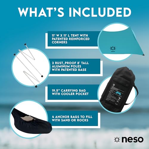 Image of Neso Gigante Portable Beach Tent Sun Shelter - Lightweight Beach Shade Canopy - Easy Setup for Family Outings - Patented Reinforced Corners - UPF 50+ - 8ft Tall, 11 x 11ft - Save The Whales