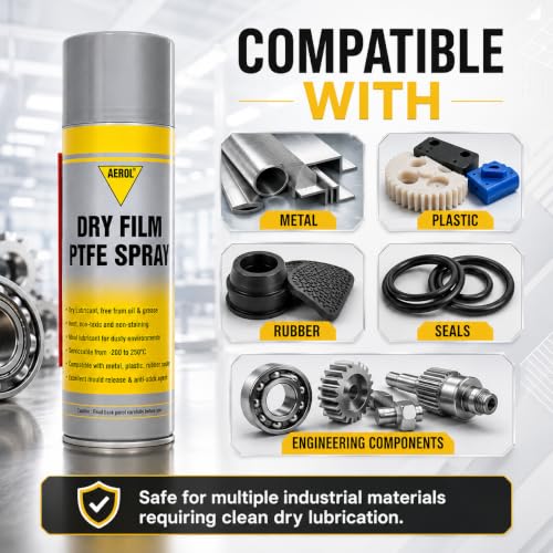 Image of Aerol Dry Film PTFE Spray, (300g /466ml), High Temp 250C Lubricant for Food Processing, Packaging & Bakery Machinery, Non-Toxic Mold Release Agent, White Odorless Film