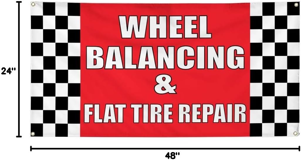 Vinyl Banner Multiple Sizes Wheel Balancing & Flat Tire Repair #1 Automotive Outdoor Weatherproof Industrial Yard Signs Red 4 Grommets 24x48Inches
