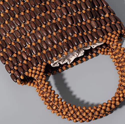 Bolso tote pequeño con cuentas de madera tejido miniatura 4