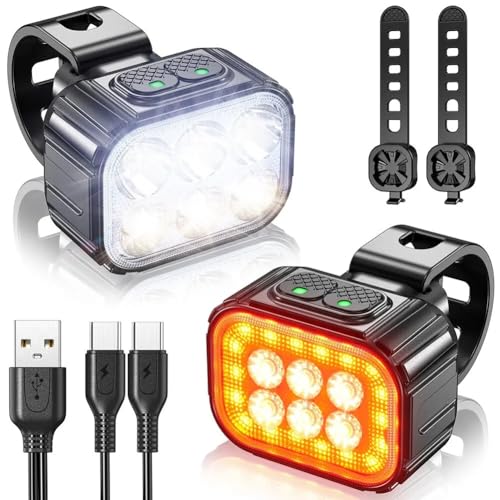 Kit Luzes para Bicicleta com Farol de 6 LEDs e Lanterna Traseira LED para Segurança e Alta Visibilidade