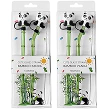 Bamboo Straws Reusable,7.9" short glass straws,Glass straws with charms,Borosilicate-Glass Straws Shatter Resistant,Cute Straws for Cocktail/Coffee/Juice Drinks 2 sets