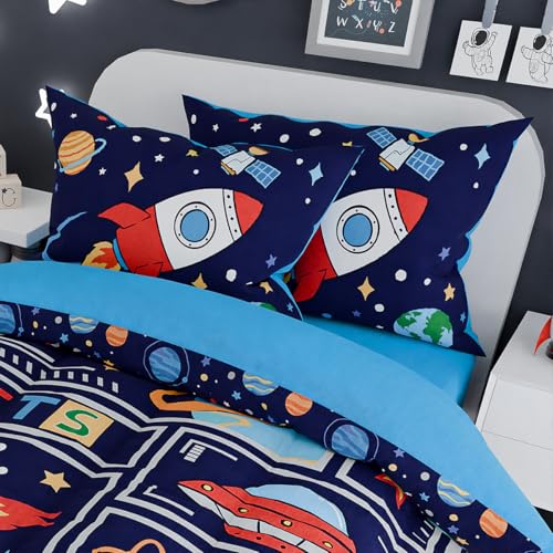 Image of SANDJEST Space Bedding Twin for Boys, Ultra Soft Microfiber Comforter Bed Set with 3-Pieces, Rocket Comforters Sets for Kids Children Teen Tween Bedroom Decor