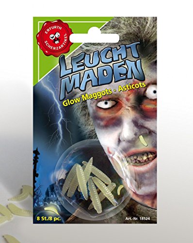 Festartikel Müller Halloween Leucht-Maden 8 Stück aus Gummi in der Farbe Fluo-Weiß, 110.524.00