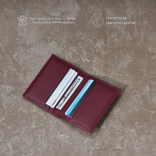 Minimalist Slim Wallet for Men, Business Credit Card Holder, RFID Blocking Front Pocket Design, Handcrafted Full Grain Cowhide Leather, Gift Box & Pouch, Burgundy2