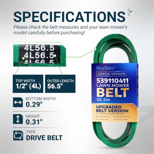 Image of [Upgraded Grip120] BlueStars 539110411 Hydro Pump Drive Belt 56.5 inch x 1 /2 inch