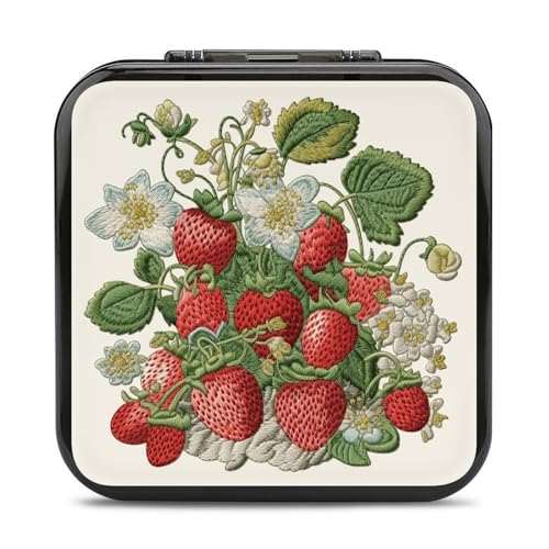 QMNBTES Strawberry Embroidery Switch Game Case Switch Game Holder Cartridge Case Storage 24 Games & 2 Micro Sd Card Slots, Travel Carry Cases, Portable Games Card Storage, Hard Shell, Buckle Closure