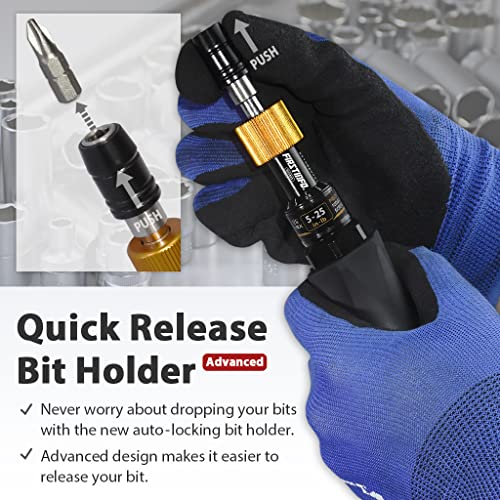 Image of FIRSTINFO H51835 Precision Certified Torque Limited Screwdriver 5-25 in-lbs with 1 /4 Inch Universal Hex Bit Holder Quick Release Design and Extra T-Handle