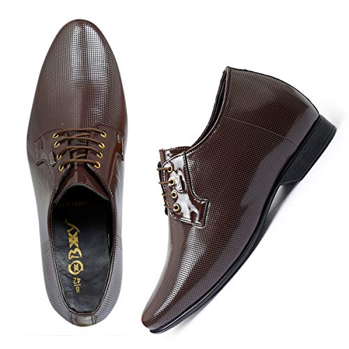 Image of BXXY Men's 9 cm (3.5 Inch) Height Increasing Dress Shoe Derby Lace-Up Formal Patent Faux Leather Shoes
