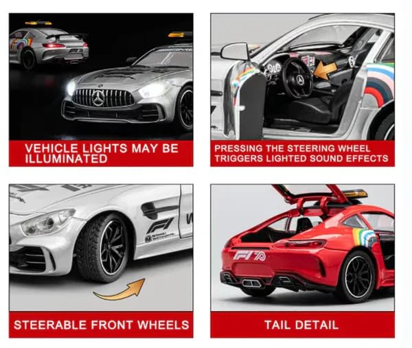 Image of Alokik Enterprise Compatible for 1:24 Marcedes Safety F1 Toy Car Model, Diecast Collectible Pull Back Model Car with Sound and Light, Toy Gift Vehicles for Adults Kids Boys Girls【Red】