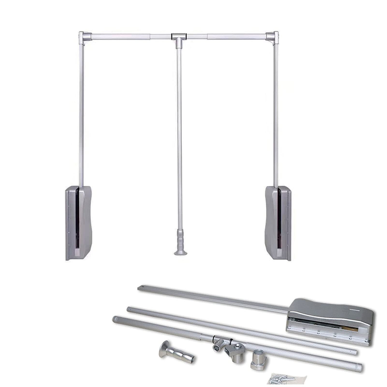 HTTGDGDH Collapsible Pull Down Wardrobe Rail, Adjustable 45-115Cm Aluminium Closet Rod, Retractable Hanger Organizer, Space-Saving Storage System With Soft Return,450-600mm