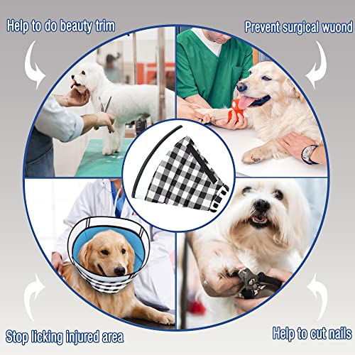 Image of Dog Cone Collar for After Surgery, Soft Pet Recovery Collar for Dogs and Cats, Adjustable Cone Collar Protective Collar for Large Medium Small Dogs Wound Healing (Black Plaid, Large)