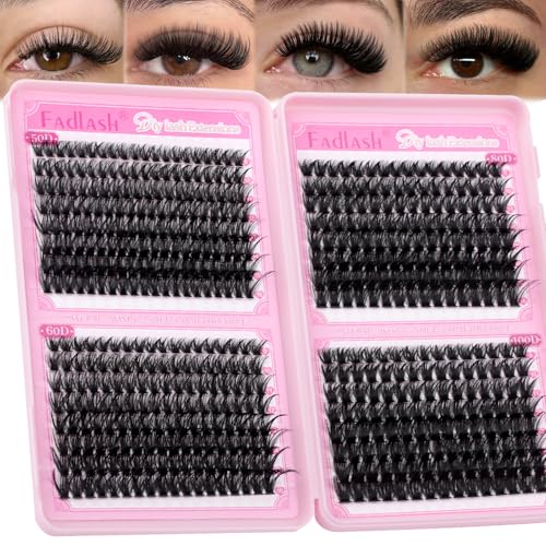 FADLASH Eyelash Clusters 50D+60D+80D+100D Lash Clusters D Curl 476PCS Individual Lashes DIY Lash Extensions 9-16mm Cluster Eyelash Extensions at Home