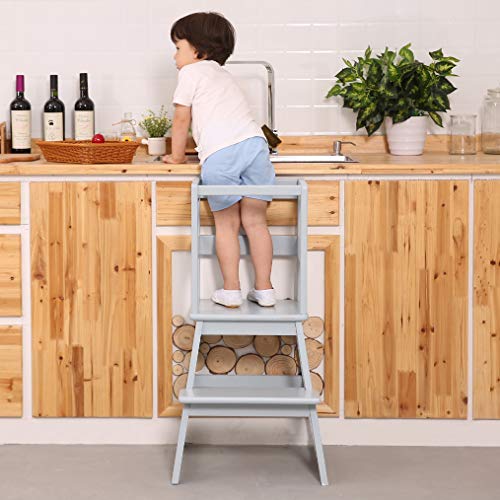 SDADI Kids Kitchen Step Stool with Safety Rail - for Toddlers 18 Months and Older, Gray LT01G