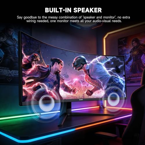 Image of Gawfolk 45 inch Ultra-Wide Curved 1500R Gaming Computer Monitor, DQHD(5120x1440) PC Screen, 240Hz, 1MS, FreeSync, 120% sRGB, Built-in speaker, HDMI2.1 & DP1.4, Wall -mounted compatible 100*100mm-Black