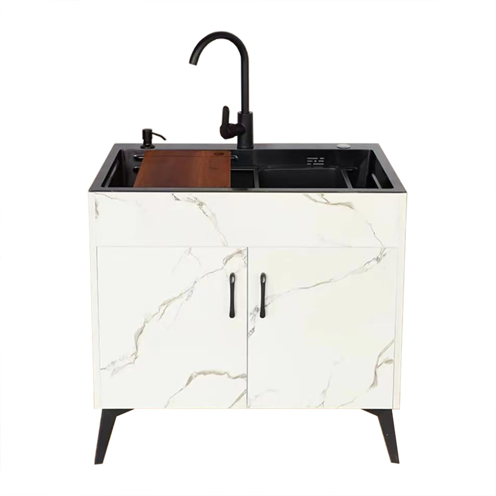 YADZISW Commercial Kitchen Sink Utility with Drainer Unit, Free Standing for Indoor/Outdoor Restaurant, Laundry Room - Pull Faucet Included