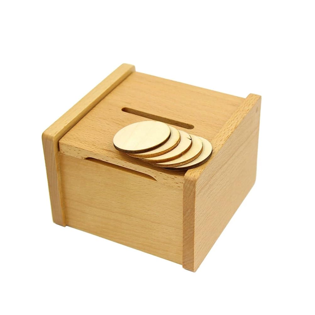 Montessori-Münzfallbox mit Holzscheiben, Spielzeug zur Förderung der Feinmotorik und Hand-Auge-Koordination für Kleinkinder 15-16 Monate