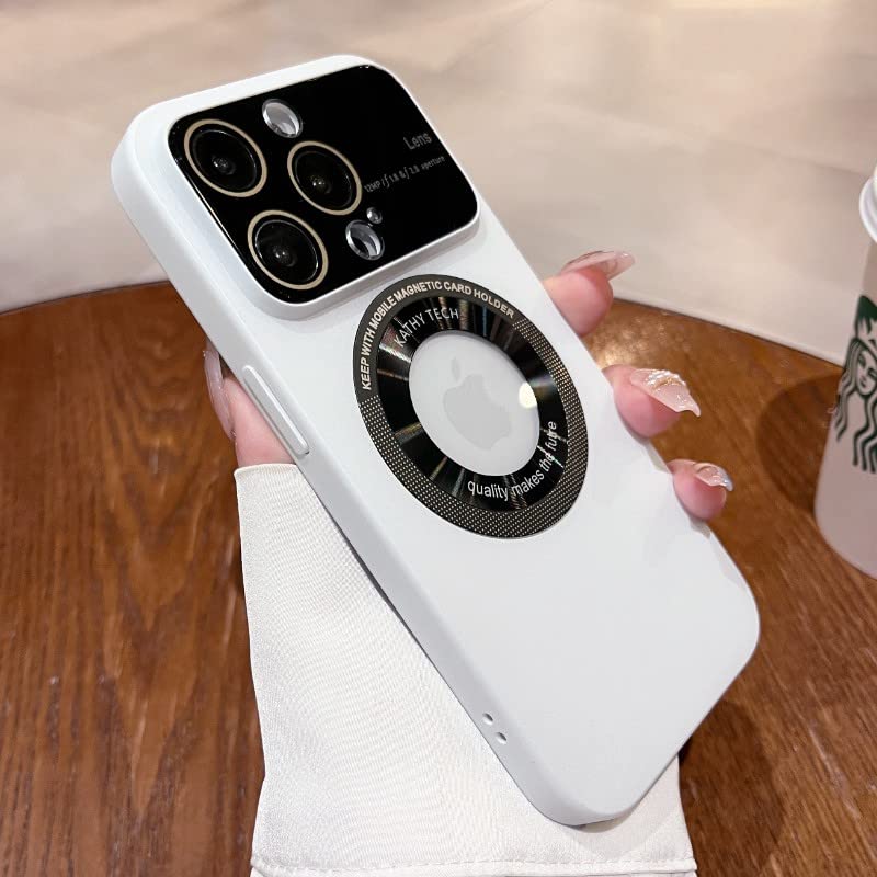 Magnetic For IPhone 13 Pro Max Case Logo View, Window Glass Lens Camera Protector ,Compatible with Magsafe, Women Men Hard Shockproof for IPhone 13Pro Max Slim Matte Cases Cover 6.7 inch (white)