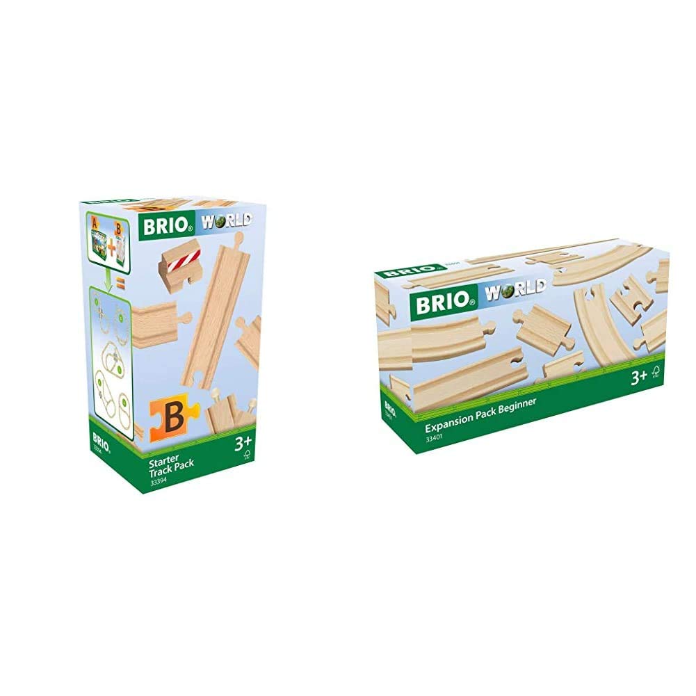 BRIOWorld - Starter Pack B Wooden Train Track for Kids Age 3 Years and Up & Expansion Pack - Beginner Wooden Train Track for Kids Age 3 Years and Up, Compatible with all Train Sets