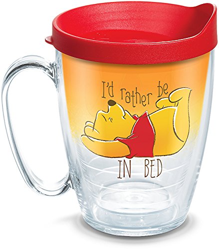 Tervis Disney-Winnie the Pooh I'd Rather Be in Bed Tumbler with Wrap and Red Lid, 16oz Mug, Clear