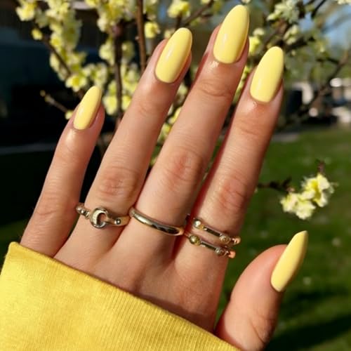 Modelones Yellow Press on Nails Almond, Easter Spring Neon Short ...