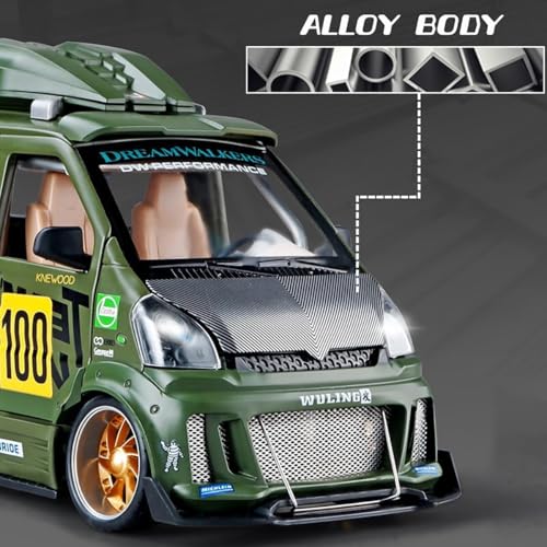 Image of 1:24 Scale Big Size Wuling Track Sports Van Toy Car | Metal Pullback Diecast Car for Kids with Openable Doors, Sound, Light Effects Toy for Car (Color As Per Available), Red