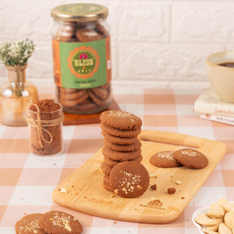 Image of Bliss by Anju Cocoa Oats Cookies 350g | 26.2g Protein per Pack | Made with Oats, Cocoa, Dates & Desi Khand | No Oil, No Dairy, No Preservatives
