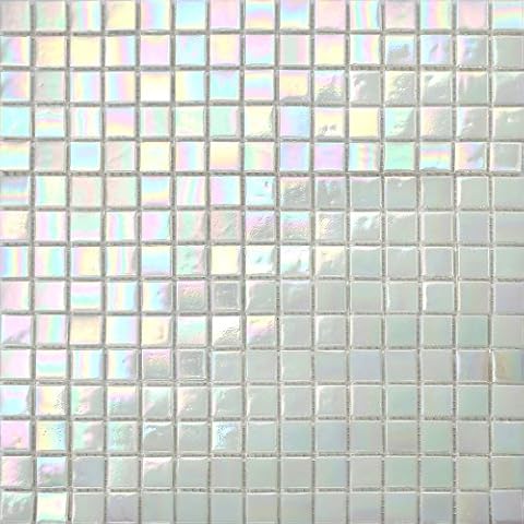 32.7cm x 32.7cm White Iridescent Vitreous Glass Mosaic Tiles Sheet (MT0131) Cover
