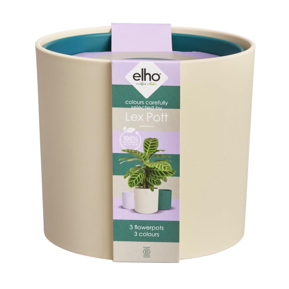 elho Lex Pott set of 3 - Plant Pots Indoor - 100% Recycled Plastic - diameter 11, 13 and 14 cm - White/Velvet Cream
